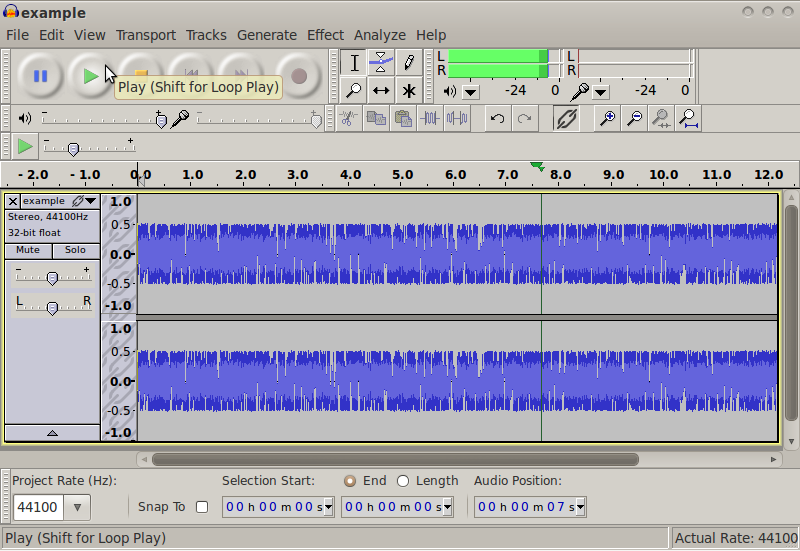 screenshot of Audacity software showing gapless repeating playback